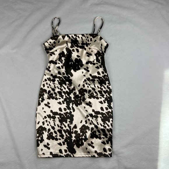 Urban Outfitters Cream and Brown Cow Print Fitted Mini Dress Size S - Picture 2 of 5